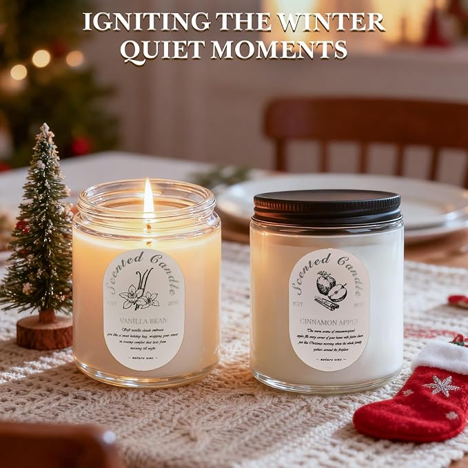 Scented Candle Gift Set, 4 Pack 28oz Soy Wax Scented Candles for Home – Cinnamon Apple, Balsam Fir, Vanilla Bean, Cedarwood & Amber – Cozy Aromatherapy Candles for Holiday & Home Decor Gifts