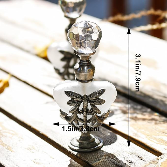 YU FENG Dragonfly Perfume Bottle, Refillable Glass Fragrance Atomizer | Vintage Style, Crystal Accents, Decorative Display, Portable Size, Giftable Design