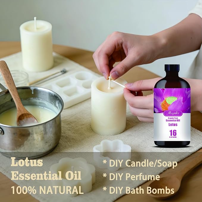 Lotus Essential Oil, Lotus Oil for Meditation, Diffuser, Humidifier, Massage, DIY Candle, Soap, Yoga, Relaxation, Gift Ready,Lotus Fragrance Oil - MLYNKL Essential Oils (16.33 fl oz / 490ml)