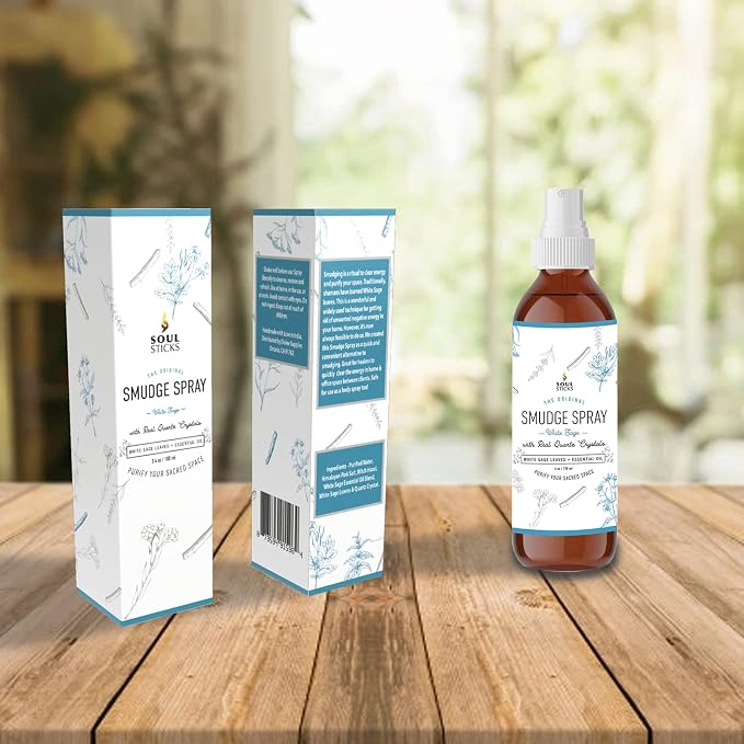 SOUL STICKS White Sage with Pearl Smudge Spray – 3.5oz Smokeless Energy Mist – Quartz Crystal & Pearl Infused Aura Cleanser – Spiritual Spray for Emotional Balance, Protection & Inner Peace