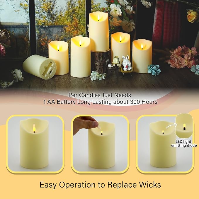 Nimiko Flameless Candles with Remote, Battery Operated Flickering Flameless Candles, LED Candles with Timer 2/4/6/8H, with Realistic LED Candles Set of 24 (D3 x H 3" 4" 5") (Ivory)