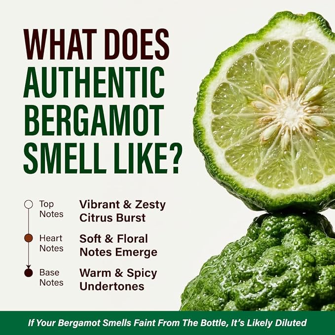 100% Pure Bergamot Oil - 4 Fl Oz Bergamot Essential Oil for Hair, Skin, Diffuser, Aromatherapy & DIY Soap Making Scent