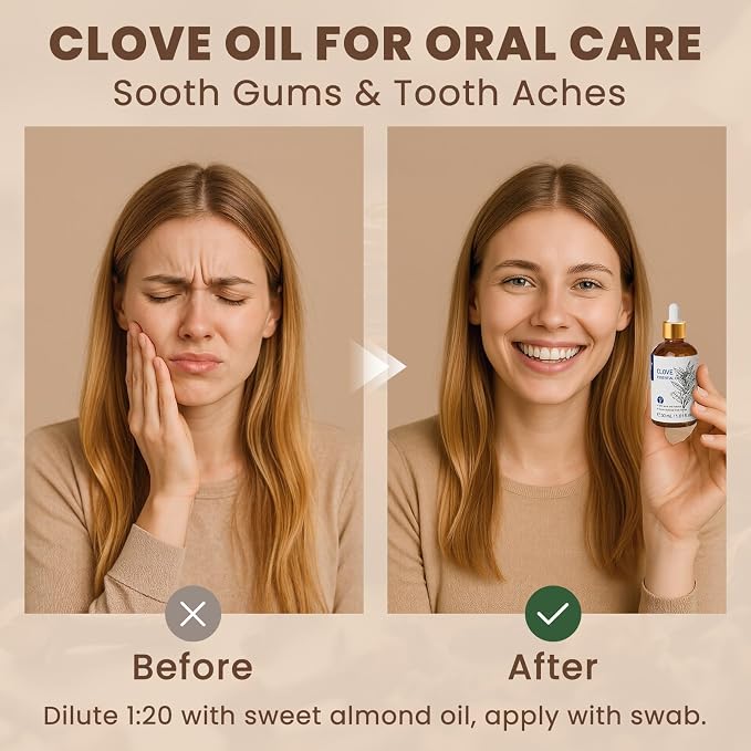 HIQILI 1 Fl Oz Clove Oil for Teeth and Gums, Oral Care, DIY Clean Spray, Aromatherapy - 30ml