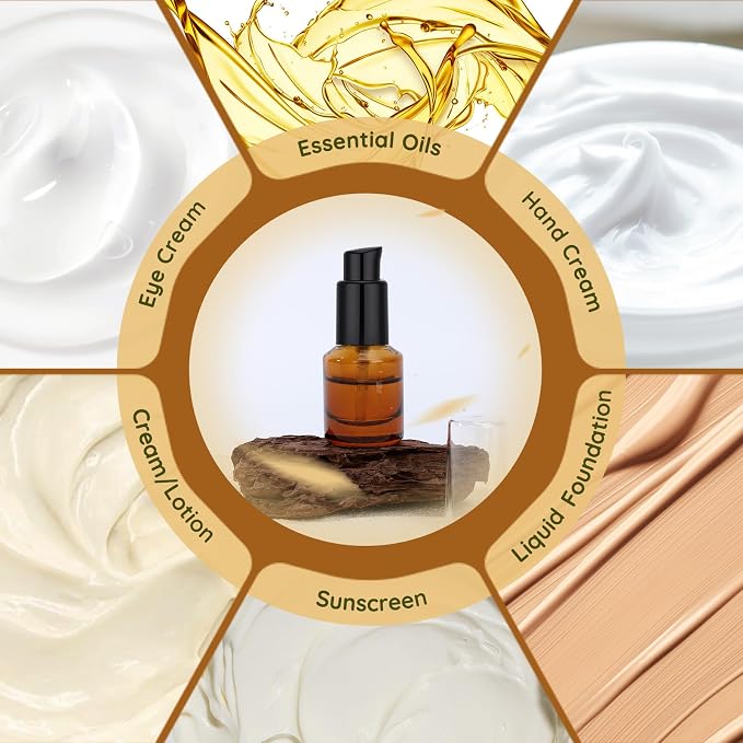 Segbeauty 0.5oz Glass Refillable Travel Bottles, 3pcs Lotion Pump Bottle Dispenser, 15ml Amber Mini Travel Containers for Creams, Lotion Dispenser with Pump, Small Sample Bottle Liquid Container