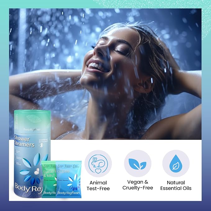 BodyRefresh Shower Steamers Aromatherapy 8 Pack, Shower Bombs with Essentials Oil for Stress Relief, Relaxation, Self Care Home Spa Gifts for Women Men