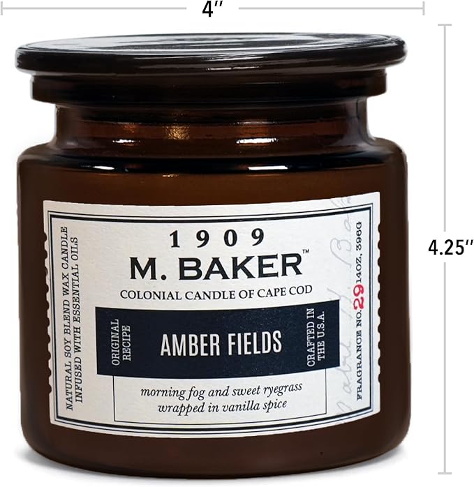 Colonial Candle Amber Fields Scented Candle, 2-Wick Natural Soy Blend Wax Candle Infused with Essential Oils, 14 oz Apothecary Glass Jar Candle - Made in The USA