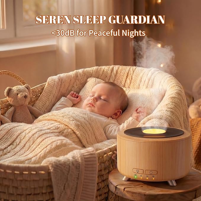Essential Oil Diffuser for Home, 500ML Aromatherapy Diffuser Oil Machine for Office Room Yoga, Aroma Diffuser with Auto-Off Function, 9 Colors LED Night Light, Light Wood