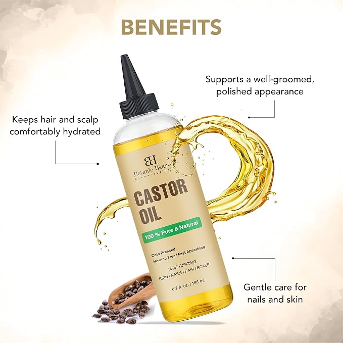 Botanic Hearth Castor Oil & Hair Treatment Oils 6.7 Fl oz|100% Pure & Natural, Cold Pressed |For Hair, Eyelashes & Eyebrows | Hexane Free, Fast Absorbing | With Applicators & Dropper | All Hair Types