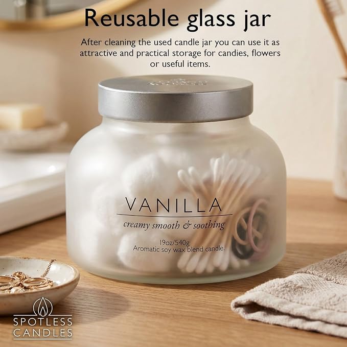 Vanilla Volcano Candle 19oz: 80-Hour Burn, Creamy Smooth Vanilla Scent, Hybrid Soy Wax, Crackling Wood Wick, Cream Matte Glass Jar, Gold Foil Gift Box by Spotless Candles