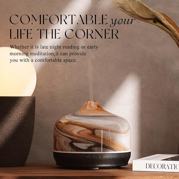 Porseme 500ml Glass Essential Oil Diffuser Aromatherapy Ultrasonic Cool Mist Humidifier 15-21 Running Hours Waterless Auto-Off Air Diffusers for Sleeping Yoga Working Spa(Jupiter)