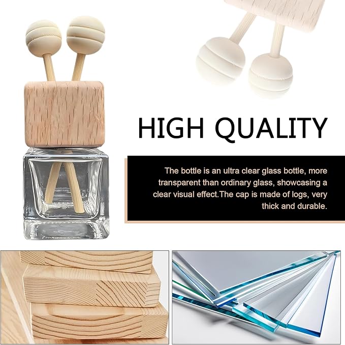 2PCS Car Air Diffuser Bottle Vent Clips, Refillable Empty Auto Essential Oil Glass Diffuser Bottle, Air Outlet Clip with Wooden Cap and Stick, Universal Car Interior Decor for Most Vehicles