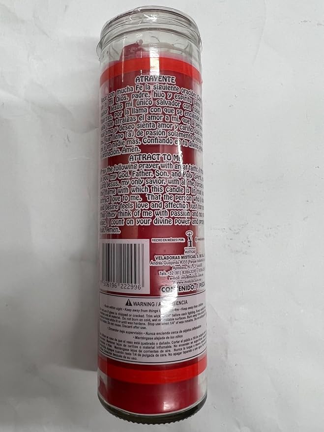 Attraction (Atrayente) Prepared Scented Red Pillar Candle in Glass