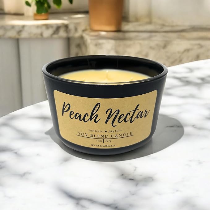 Wicks & Wine Soy Blend 3-Wick Cotton CORE Candle 14oz (Peach Nectar)