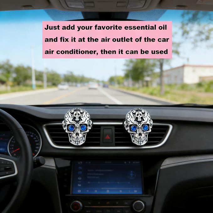 Gothic Skull Car Air Freshener Vent Clips with 2 Pads, Halloween Scented Car Accessories for Men Women, Automotive Interior Decor and Cool Car Fresheners for Men， Spooky Gift Idea-A5