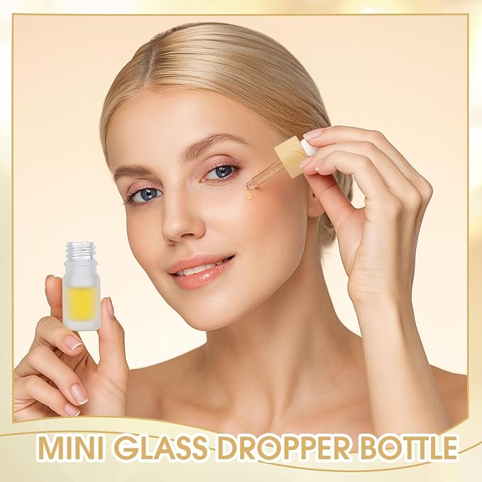 Patelai 96 Pcs 5 ml/ 0.2 oz Frosted Glass Dropper Bottles Essential Oil Bottles with Eye Dropper and Bamboo Lids Perfume Sample Essence Liquid Cosmetic Containers and Funnels (White)