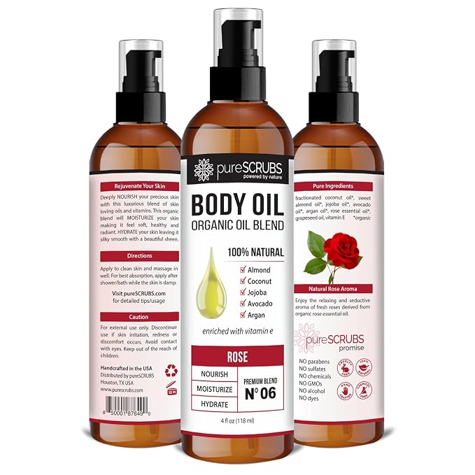 pureSCRUBS Ultra Moisturizing Rose Body Oil for Dry Skin, Lightweight Full Body Moisturizer for Soft, Silky Skin, Massage & Cuticle Oil, Vitamin E Enriched, 4 oz