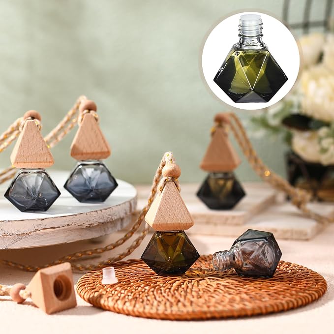 BBTO 50 Pcs Hanging Car Air Freshener Black Car Diffuser Bottles Empty Glass Perfume Bottle Freshener Diffuser Bottles Pendant for Essential Oil Fragrance Aromatherapy Ornament(Rhomb)