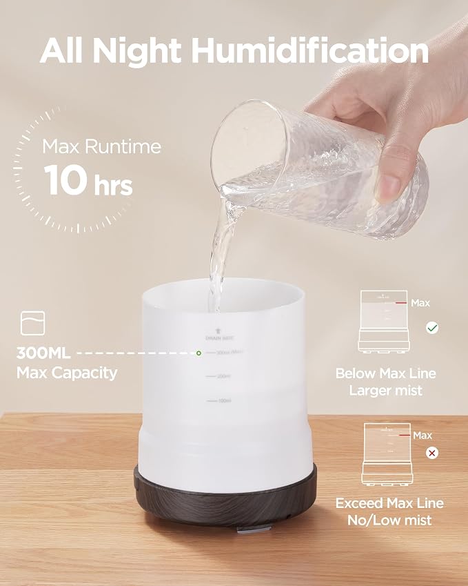 InnoGear 300ML Essential Oil Diffuser, Premium 5-in-1 Ultrasonic Aromatherapy Diffusers Scent Humidifier Aroma Diffuser Vaporizer Auto-Off Timer for Room Office Home, Brown, Medium