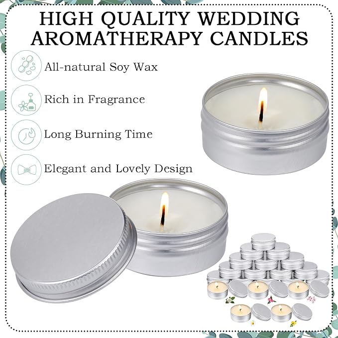 MTLEE 50 Pcs Wedding Scented Candles Gift Travel Tin Candle Aromatherapy Candle for Christmas Winter Baby Shower Favors Wedding Gifts(Gardenia,Camellia,Chamomile,Lemon & Sage,Cherry Blossom)