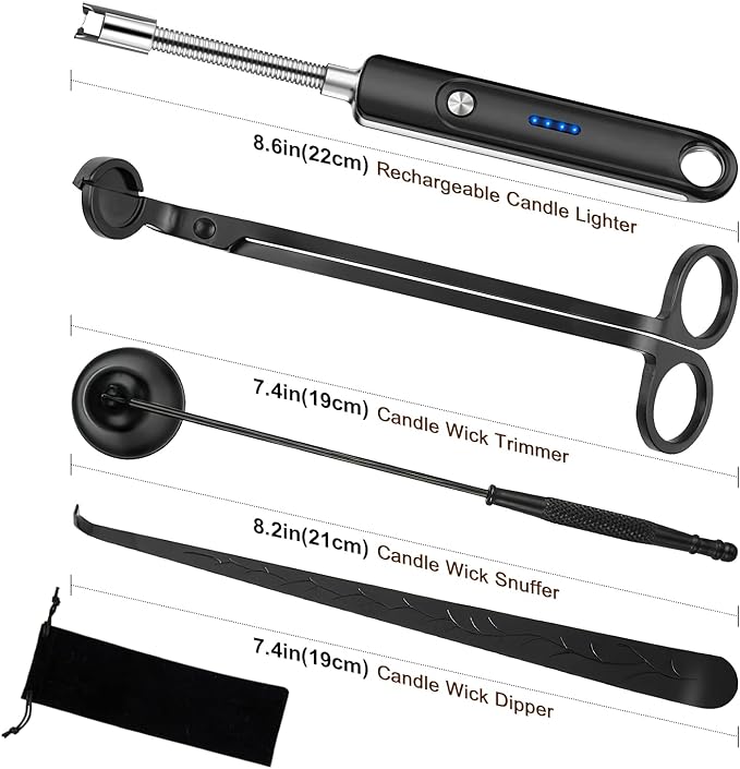 Candle Wick Cutter and Trimmer Set, Electric Lighter, Wick Dipper - Black, 4-Piece, Mom Birthday Gift