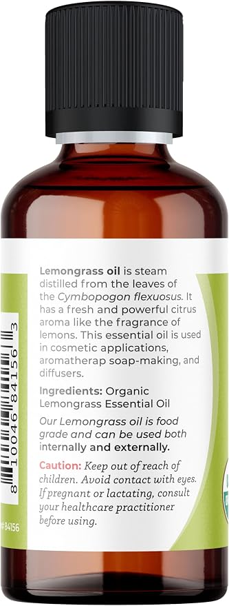 Viva Doria Lemongrass Essential Oil, USDA Certified, Organic Lemongrass Oil, 100% Pure, Natural Essential Oil, Undiluted, for Aromatherapy | Food Grade, 30 mL (1 Fluid Ounce)