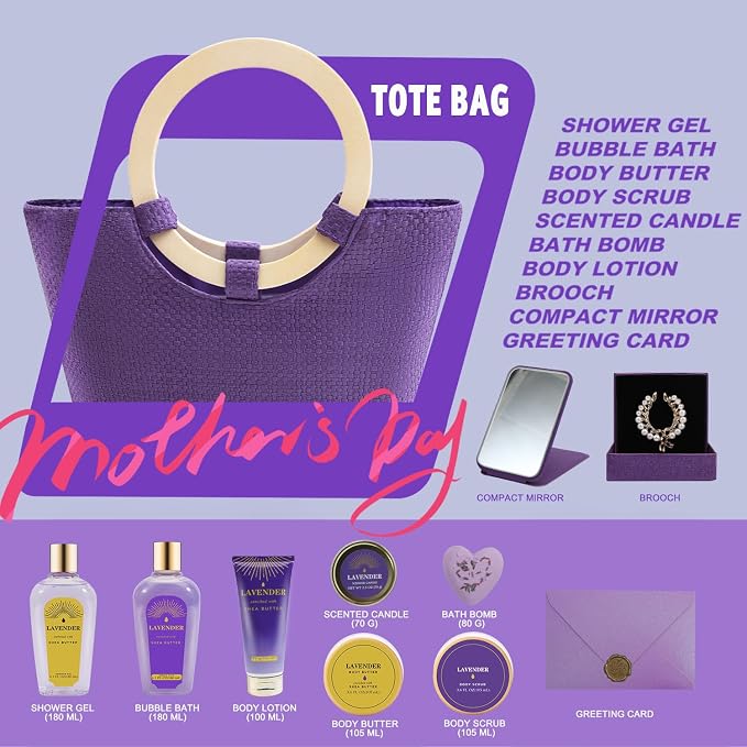 Spa Luxetique Gift Baskets for Women, Mothers Day Gifts for Mom, 11pcs Lavender Sets, Relaxing Bath Sets for Women, Christmas Gifts for Her