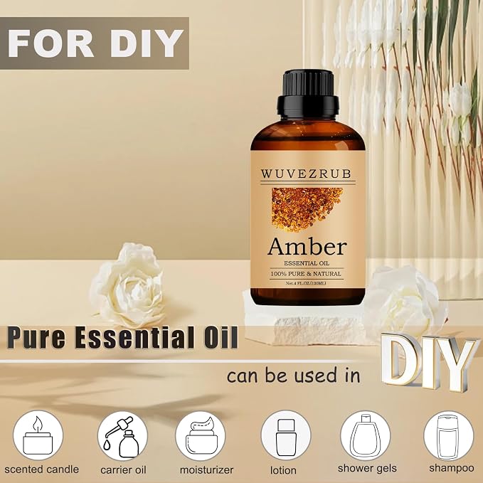 Amber Essential Oils, 120ML Pure and Natural Essential Oil for Aromatherapy Diffuser - Amber /4 Fl Oz