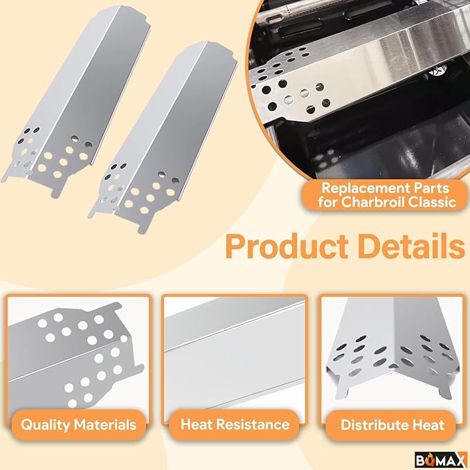 Stainless Steel Repair Kit for Charbroil Classic 280 2-Burner 463647018 463613717 463672717 463672817 G215-0203-W G320-0200-W1, Grill Burner and Heat Plates for American Gourmet 2-Burner 465635821