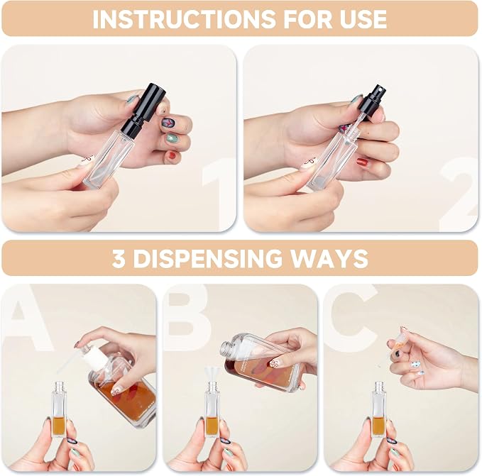 Perfume Travel Refillable Atomizer, 5 Pack 10ml Leak Proof Refillable Perfume Bottle for Air Travel, Purse and Business Trips, Glass Atomizer Sprayer for Cologne with Funnel & Pipette