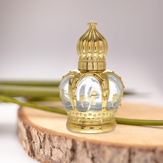 UKCOCO 2 Pcs 15ml Glass Roller Bottles for Essential Oil and Perfume, Empty Small Refillable Roll-on Bottles with Electroplated Crown Caps, Suitable for Travel and Personal Care