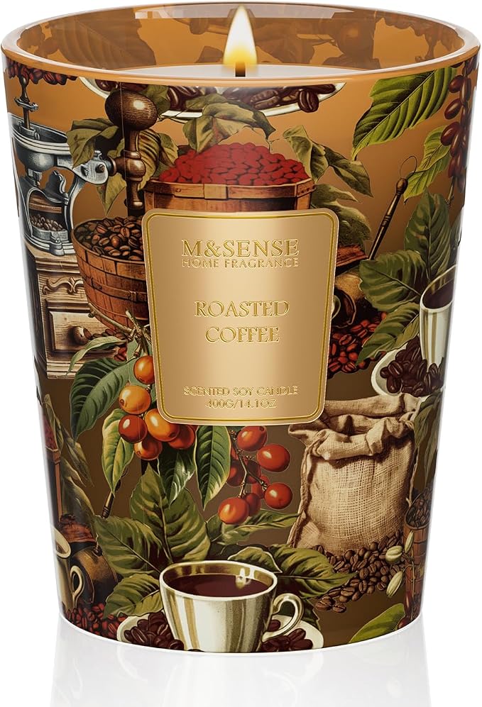 M&SENSE Roasted Coffee Soy Candle, 14.1oz 60H Long Lasting, Aromatherapy Candle for Home Office Focus Home Fragrance Housewarming Gifts
