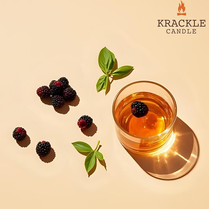 Krackle Candle | BlackBerry Bourbon | 16 oz Scented Candle with Natural Crackling Wooden Wick | Poured in the USA | Smooth Bourbon & BlackBerry Basil Fragrance