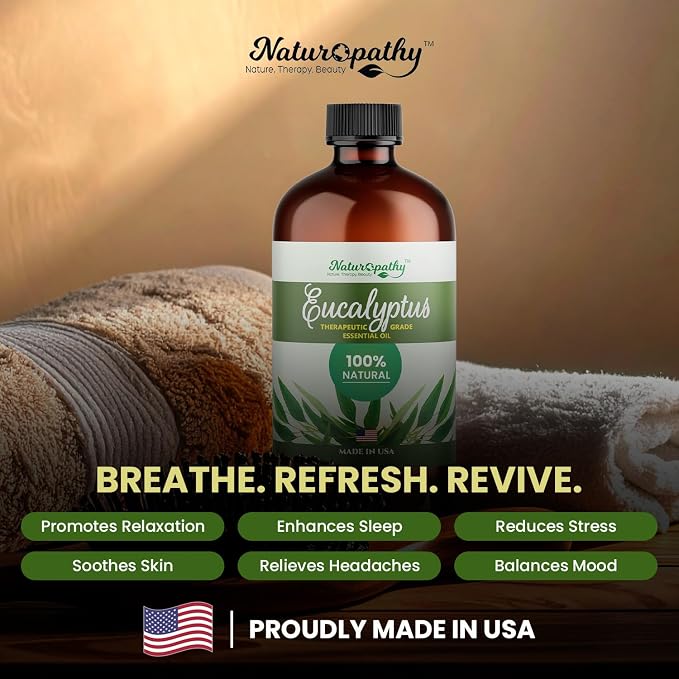Naturopathy Eucalyptus Essential Oil, Therapeutic Grade, Premium Quality Perfect for Aromatherapy (4 fl oz)