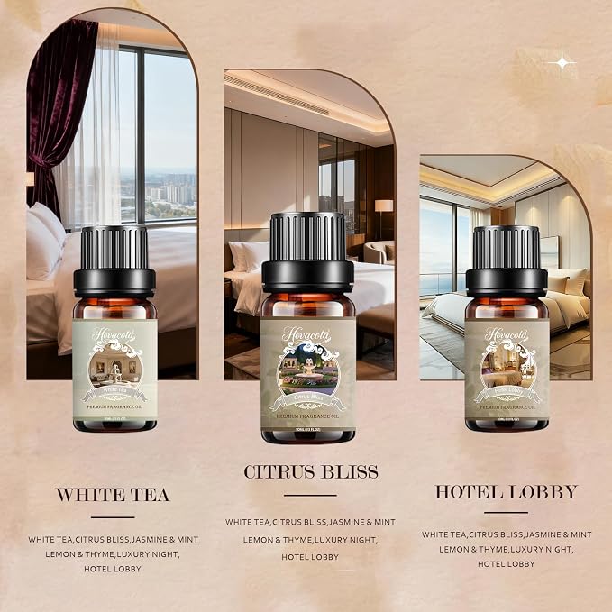 Essential Oil Set, Pure Essential Oils for Diffusers Home, Skin Care, Massage, Fragrance Oil Scents Including White Tea,Jasmine & Mint,Hotel Lobby,Citrus Bliss,Lemon & Thyme,Luxury Night