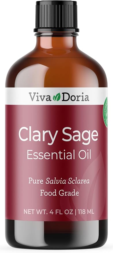 Viva Doria Clary Sage Essential Oil, 100% Pure, Natural Clary Sage Essential Oil, Undiluted, for Aromatherapy | Food Grade, 118 mL (4 Fluid Ounce)