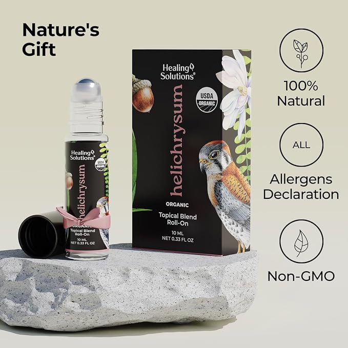 Healing Solutions - (2 Pack) Helichrysum Essential Oil Organic Roll On Set USDA Certified Roller - Perfume, Body Massage, Skin - Helichrysum Organic Essential Oil Roller for Skin & Bruises