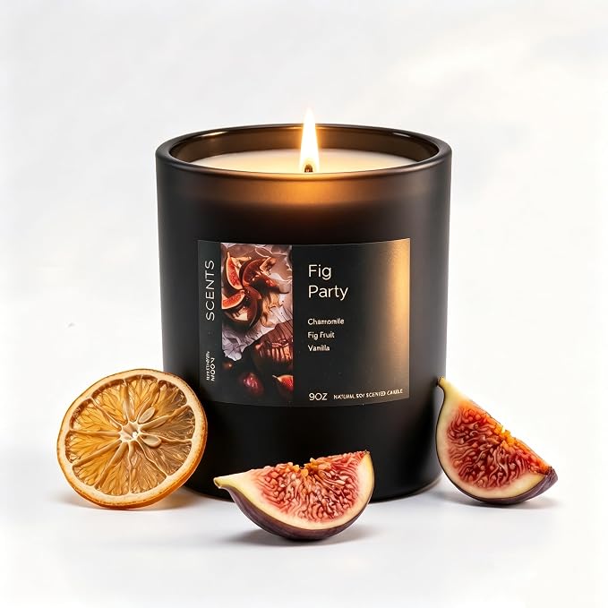 Scented Candle Fig & Fir, Natural Soy Wax Candle, 50 Hour Burn Time, Fruity Gourmand Holiday Candle for Home, Winter Décor, Relaxation & Cozy Nights Fruity Vanilla Wood Scented Candle for Christmas ﻿