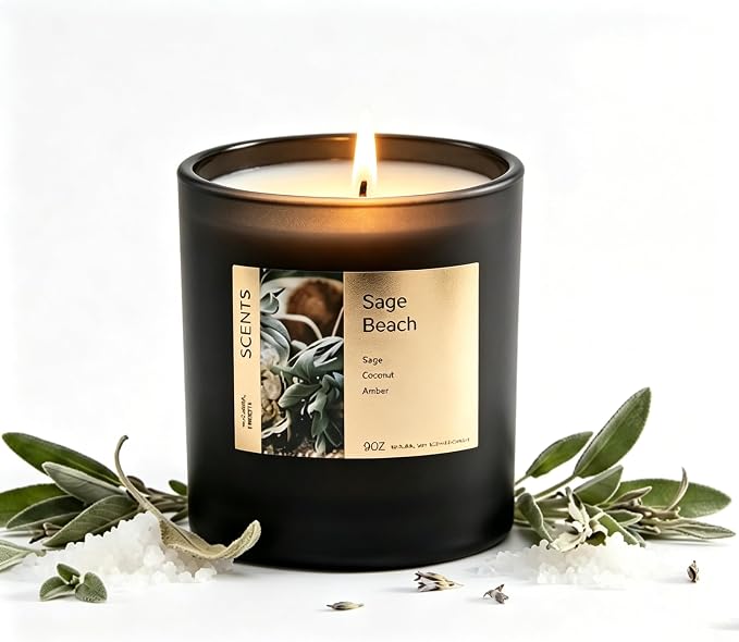 Sea Salt Sage Soy Candle, Driftwood Aromatherapy Candle for Home, Natural Soy Wax Sleep Candle with Citrus Woody Scent for Bedroom, Relaxation, Bath & Self Care Gift
