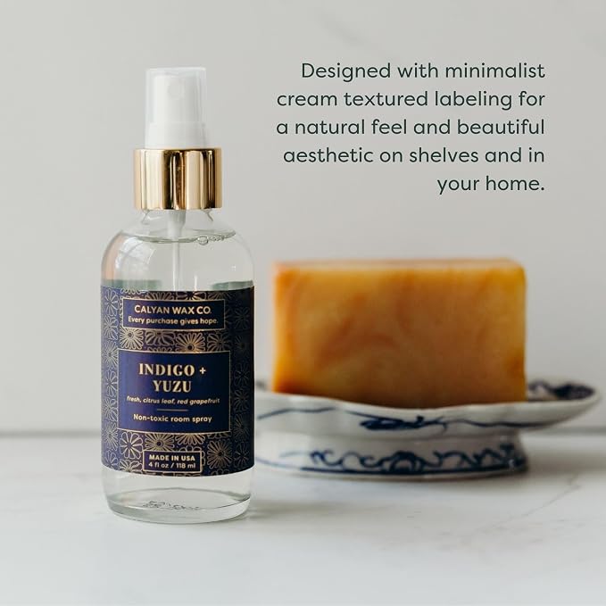 Calyan Wax Co. Indigo & Yuzu Room Spray - Clean Air Freshener - Natural Room Deodorizer - Air Freshener Spray for Home - 4 fl oz