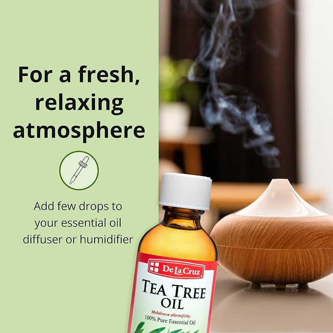 De La Cruz 100% Pure Tea Tree Oil - Steam Distilled Tea Tree Essential Oil for Aromatherapy - 2 FL OZ (6 Bottles)