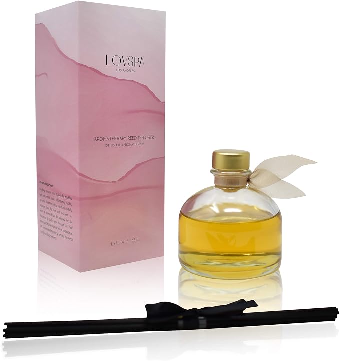 Reed Diffuser Set, Sandalwood & Amber Scented Oil Diffuser with Sticks, Home Fragrance Accessories for Bathroom Shelf Decor, Aroma Diffusers for Home or Office Fall Decor, USA Made