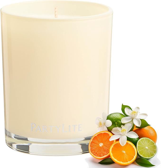 PartyLite Sun-Kissed Linen Escential Jar™ Candle, Scented with Notes of Jasmine Musk, Lily, Water Flowers & Citrus, 7.75oz 1-Wick Reusable Glass Jar, 50-Hour Burn, Aromatherapy Home Fragrance