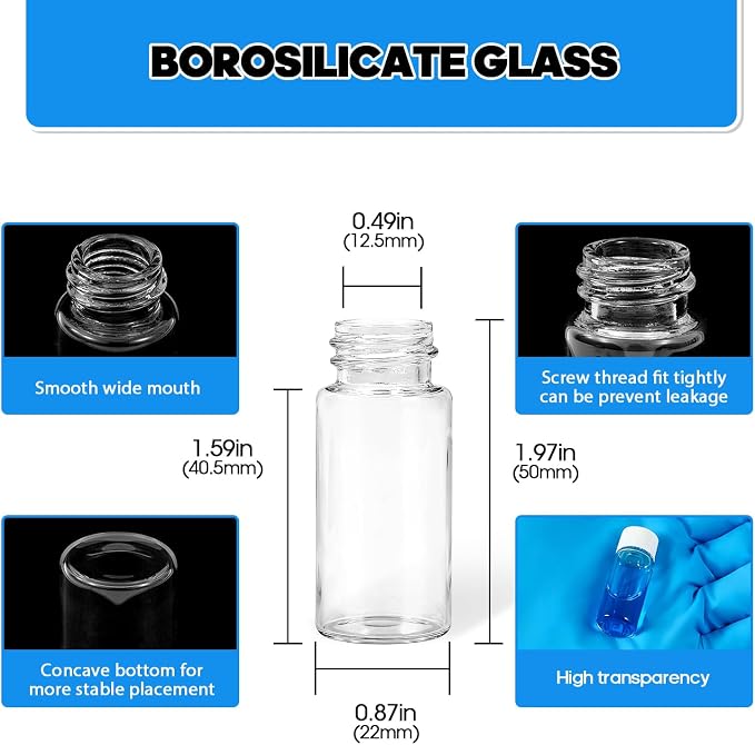 10ml Clear Glass Vials with Screw Caps and Plastic Stoppers, Small Liquid Sample Vial, Leak-Proof Vial, 25PCS(White Cap)