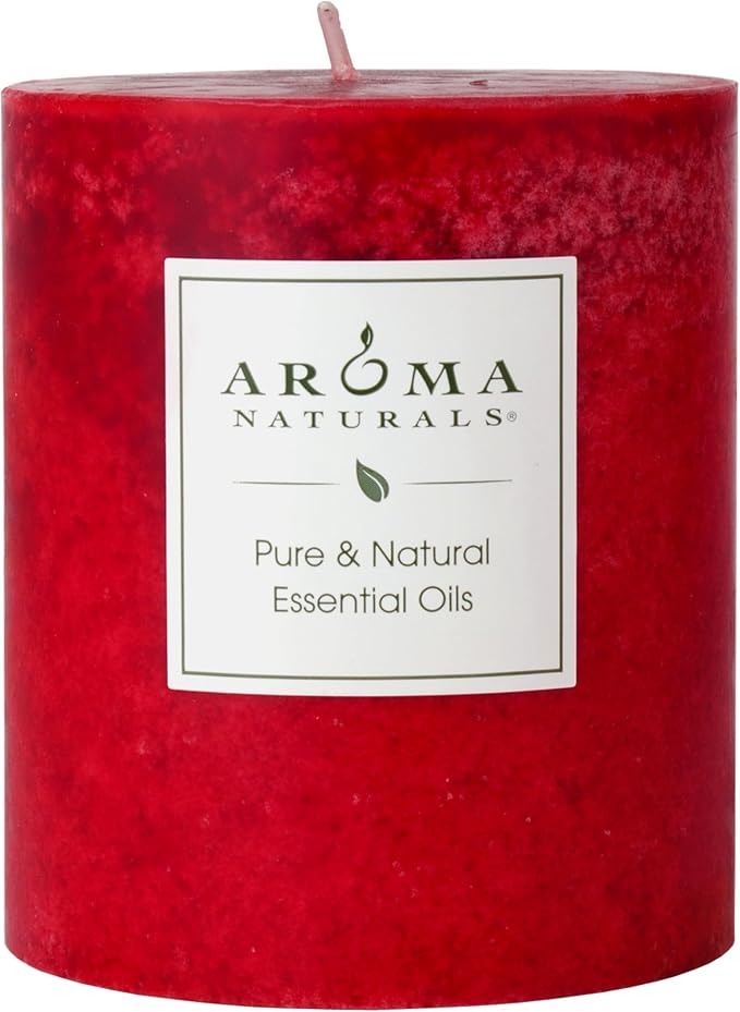 Aroma Naturals Holiday Orange, Clove and Cinnamon Essential Oil Scented Pillar Candle, Warm Spice, 3 inch x 3.5 inch