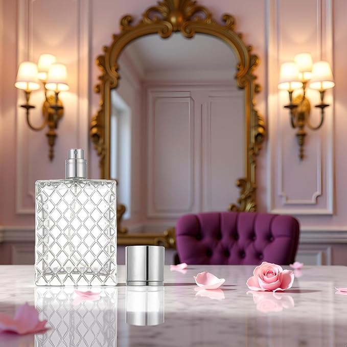 100ml 3.4Oz Transparent Glass Spray Bottles Empty Square Perfume Fine Mist Atomizer Refillable Essential Oil Container for Travel Spray Bottles Refillable Containers