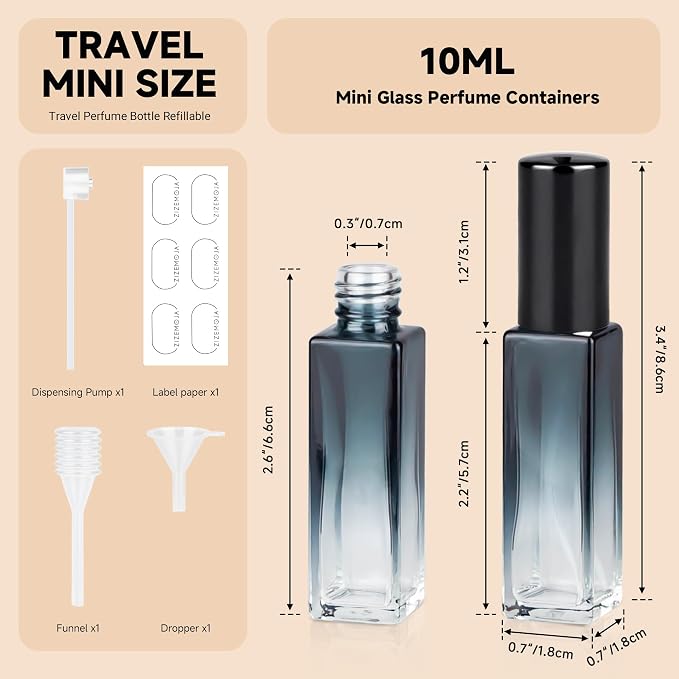 Perfume Travel Refillable Atomizer, 3 Pack 10ml Leak Proof Refillable Perfume Bottle for Air Travel, Purse and Business Trips, Glass Atomizer Sprayer for Cologne with Funnel & Pipette