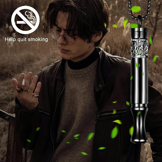 Anxiety Relief Pendant Mindfulness Breathing Necklace - Essential Oil Diffuser & Personal Inhaler Aromatherapy Necklaces for Women & Men (Black)