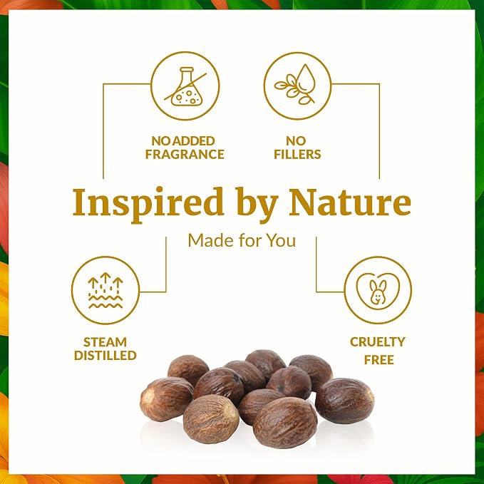 SVA Nutmeg Essential Oil – 1/3 Fl Oz – 100% Natural Nutmeg Oil - for Diffuser, Hair Care, Face, Skin Care, Aromatherapy, Scalp and Body Massage, Soap and Candle Making