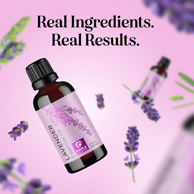 Pure Lavender Essential Oil - Lavender Oil for Hair Skin and Nails Plus Aromatherapy Diffusers Humidifiers Linens and Baths for at Home Spa Self Care - Premium Grade Non-GMO in Glass Bottle (1 Fl Oz)
