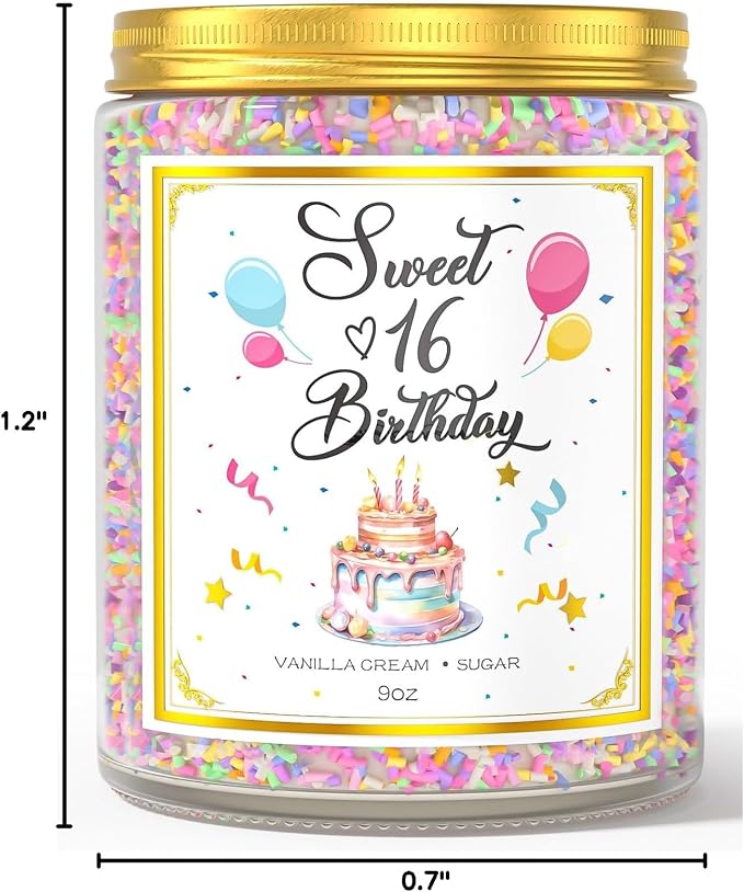 VEGISHINE Sweet 16 Birthday Candles for Women - 9 oz Happy Birthday Candle with Vanilla Birthday Cake Scent, Gifts for Women & Men, Friendship Ideas